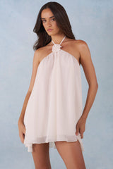 Halterneck Babydoll Mini Dress in Ivory