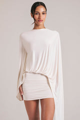 Draped Cape Mini Dress  in Ivory