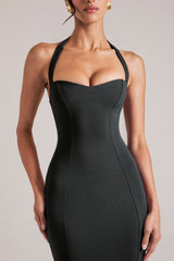 Halterneck Midaxi Dress in Black