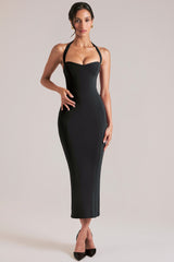 Halterneck Midaxi Dress in Black