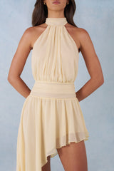 Halterneck Asymmetric Maxi Dress in Butter Yellow