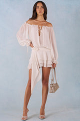 Off-Shoulder Balloon-Sleeve Mini Dress in Ivory