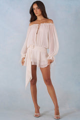 Off-Shoulder Balloon-Sleeve Mini Dress in Ivory