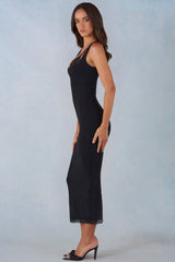 Modal Lace-Trim Midaxi Dress in Black
