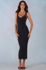 Modal Lace-Trim Midaxi Dress in Black