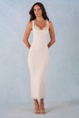 Modal Lace-Trim Midaxi Dress in Ivory