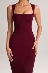 Modal Square-Neck Bodycon Midi Dress in Wine