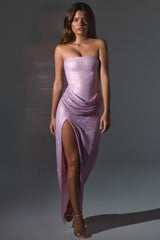 Embellished Bandeau Cowl-Waist Maxi Dress in Pink