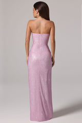 Embellished Bandeau Cowl-Waist Maxi Dress in Pink