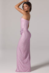 Embellished Bandeau Cowl-Waist Maxi Dress in Pink