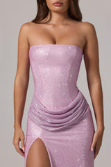 Embellished Bandeau Cowl-Waist Maxi Dress in Pink