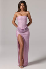 Embellished Bandeau Cowl-Waist Maxi Dress in Pink