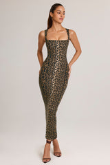 Modal Square-Neck Bodycon Midi Dress in Leopard Print