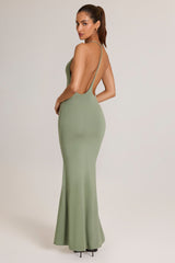 Modal Plunge Backless Maxi Dress in Sage Green