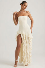 Ruffle-Trim Strapless Gown in Ivory