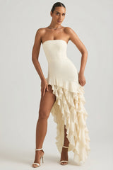 Ruffle-Trim Strapless Gown in Ivory