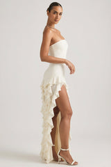 Ruffle-Trim Strapless Gown in Ivory
