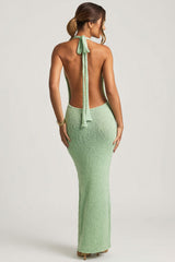 Bouclé Halterneck Maxi Dress in Mint