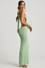 Bouclé Halterneck Maxi Dress in Mint