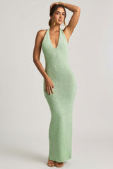 Bouclé Halterneck Maxi Dress in Mint