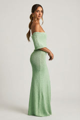 Bouclé Off-Shoulder Maxi Dress in Mint