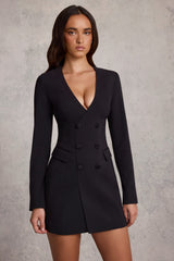 Structured Single-Breasted Blazer Mini Dress in Black