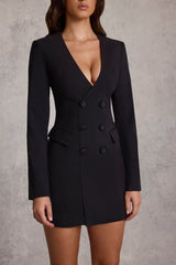 Structured Single-Breasted Blazer Mini Dress in Black